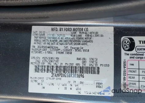 2011 Ford Fusion Sel z USA, uszkodzony, nr VIN 3FAHP0JG5BR303696
